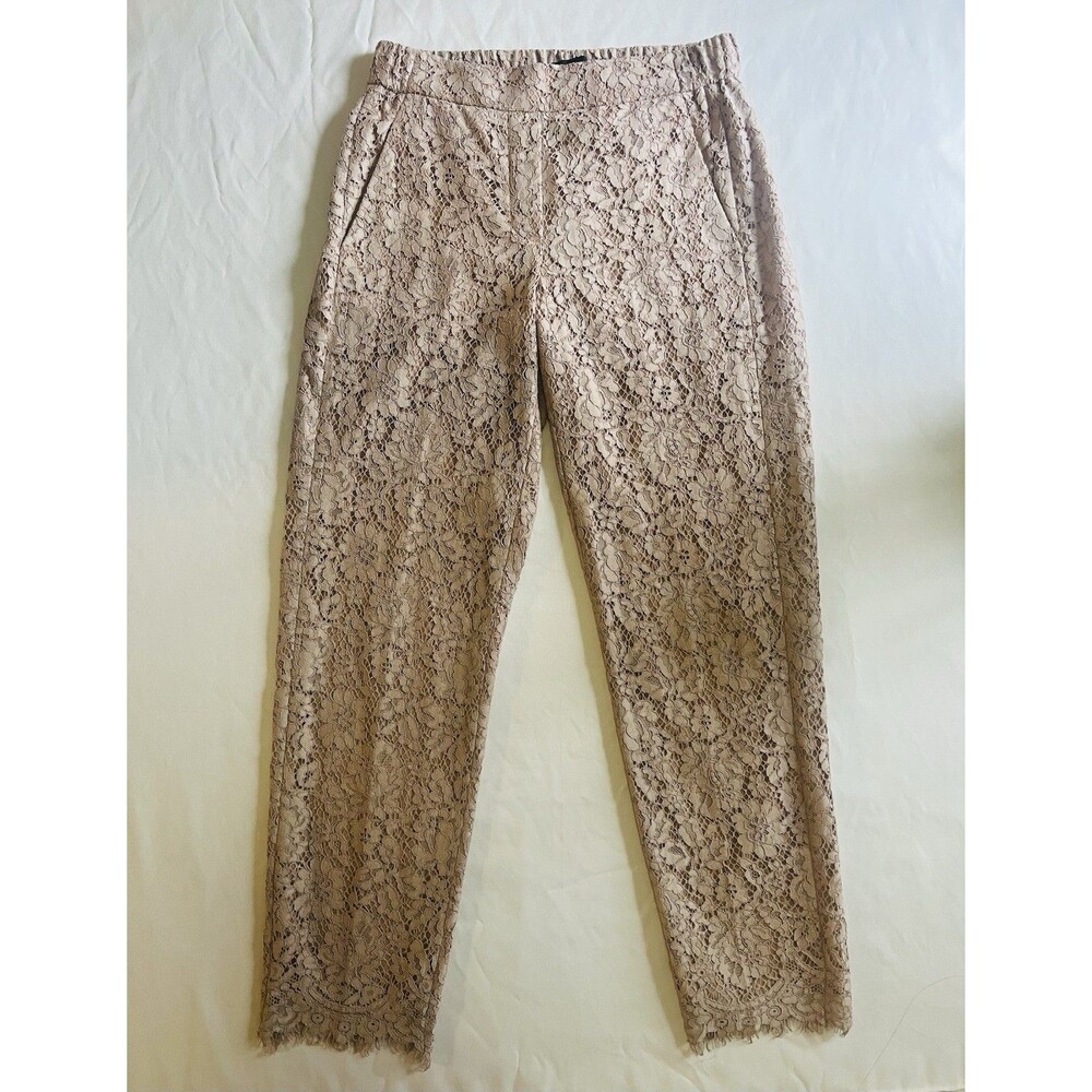 J.Crew Women's Lace Easy Pants Size 2 Faded Teak Tan Floral Trousers Lined $128
